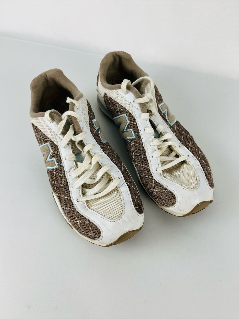 New Balance 442 Women's Sneakers CW442TF Argyle Tan Light Blue White Size 6.5